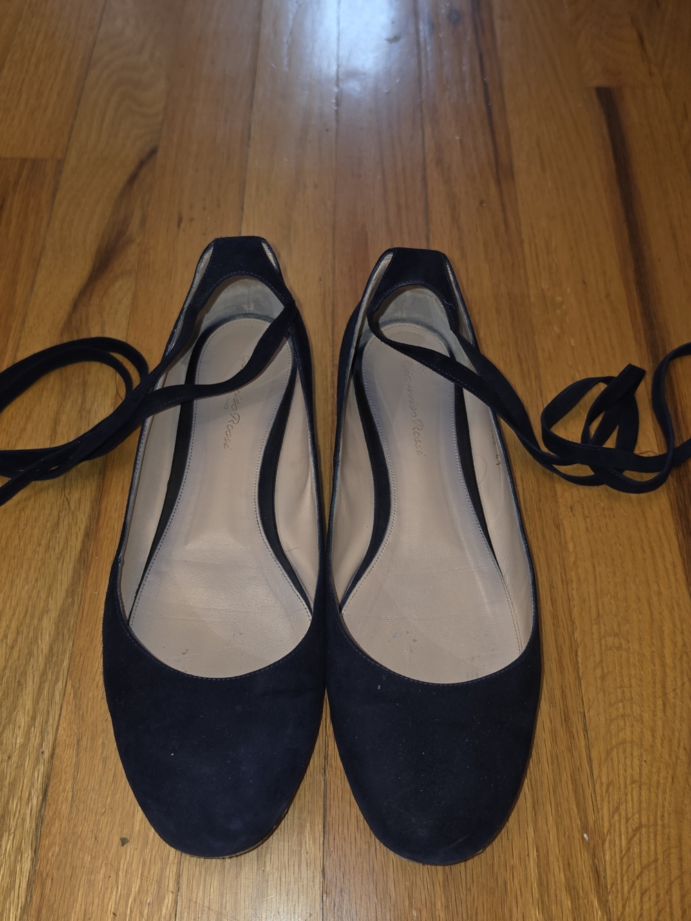 Black Suede Lace-Up Women's Ballet Flats